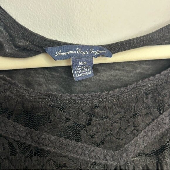 American Eagle Outfitters Black Lace Sheer High Neck Long Sleeve Blouse Medium - Picture 2 of 5